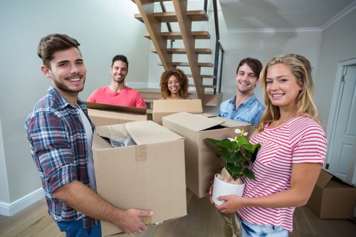 Office relocation planning in Brompton with boxes and workstations
