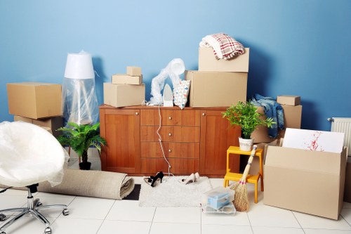 Office relocation planning in Brompton with boxes and furniture
